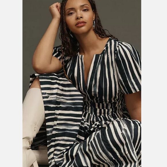 Anthropologie 2X The Somerset Maxi Dress Carbon Black Stripes New Plus New - Picture 4 of 8